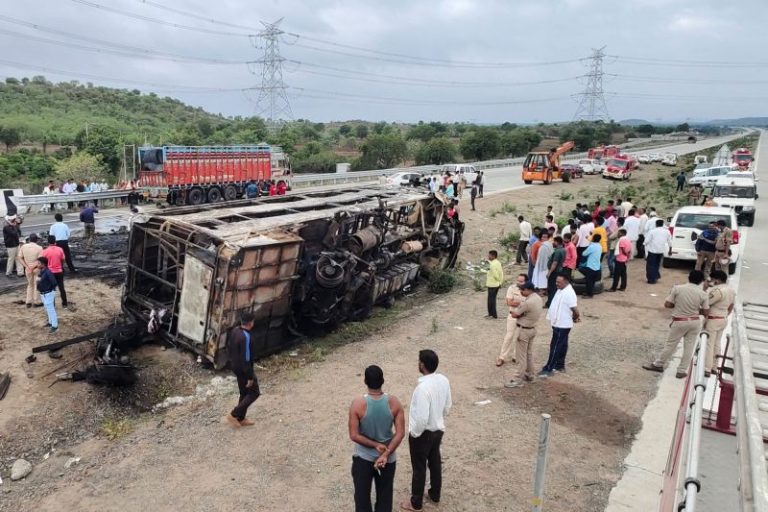 At least 25 dead after wedding party bus bursts into flames in India