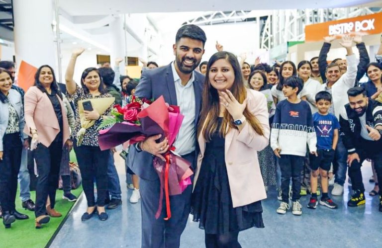 She heard her boyfriend’s voice on the airport PA system. Then came the proposal